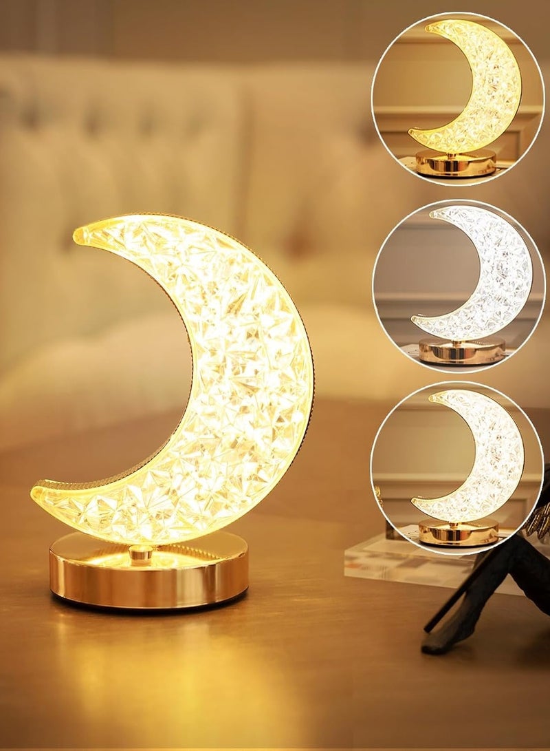 Nisf Al Qamar Ramadan Crescent Shape LED Crystal Table Lamp, LED Night Lamp with Touch Sensor and 3 Adjustable Color Modes with USB Cable, Indoor Lighting for Home, Office, Bedroom and Living Room - Image 2